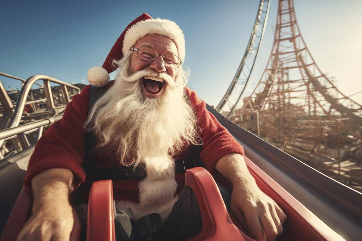 babbo natale in un parco divertimenti