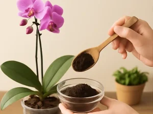 fondi del caffè sulle orchidee