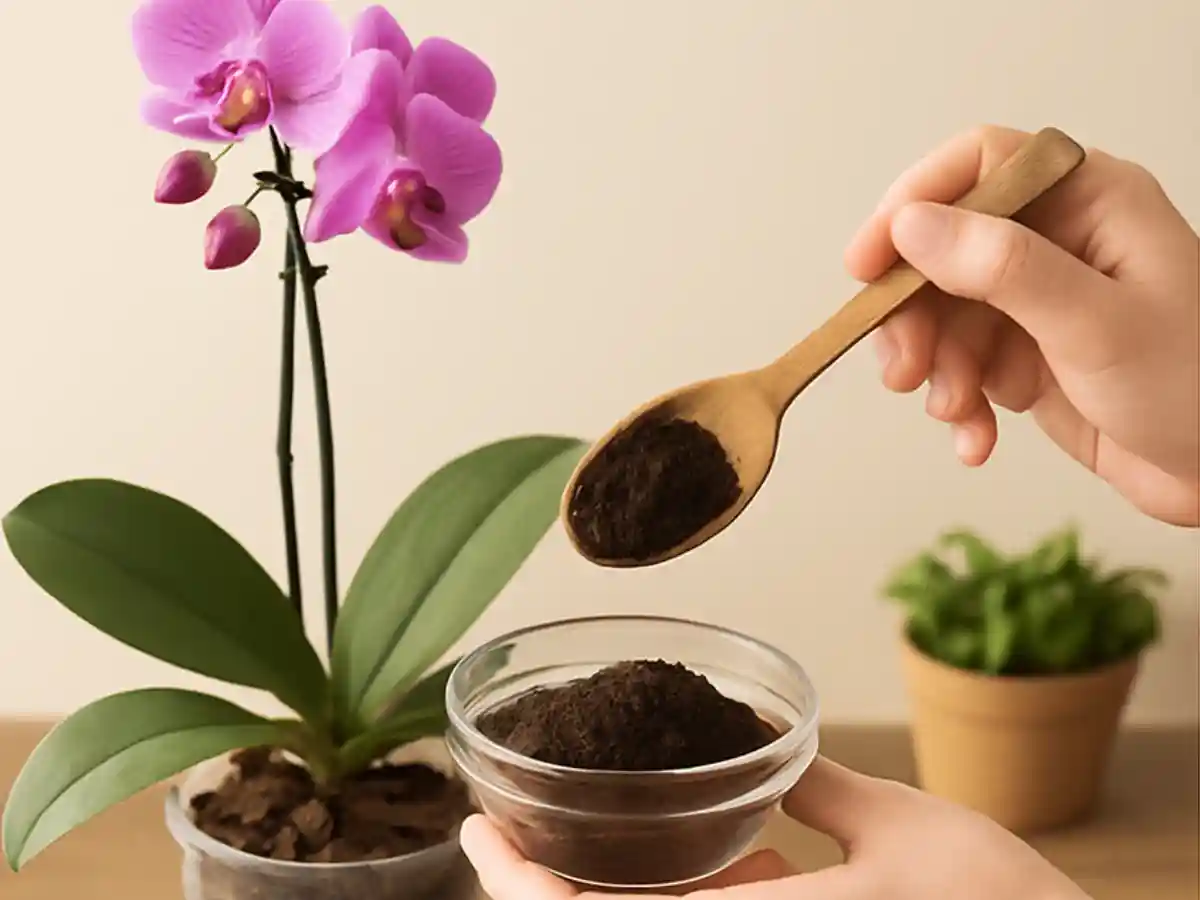 fondi del caffè sulle orchidee
