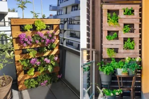fioriera verticale con pallet sul balcone