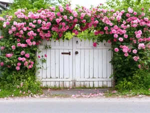 rose rampicanti sul cancello