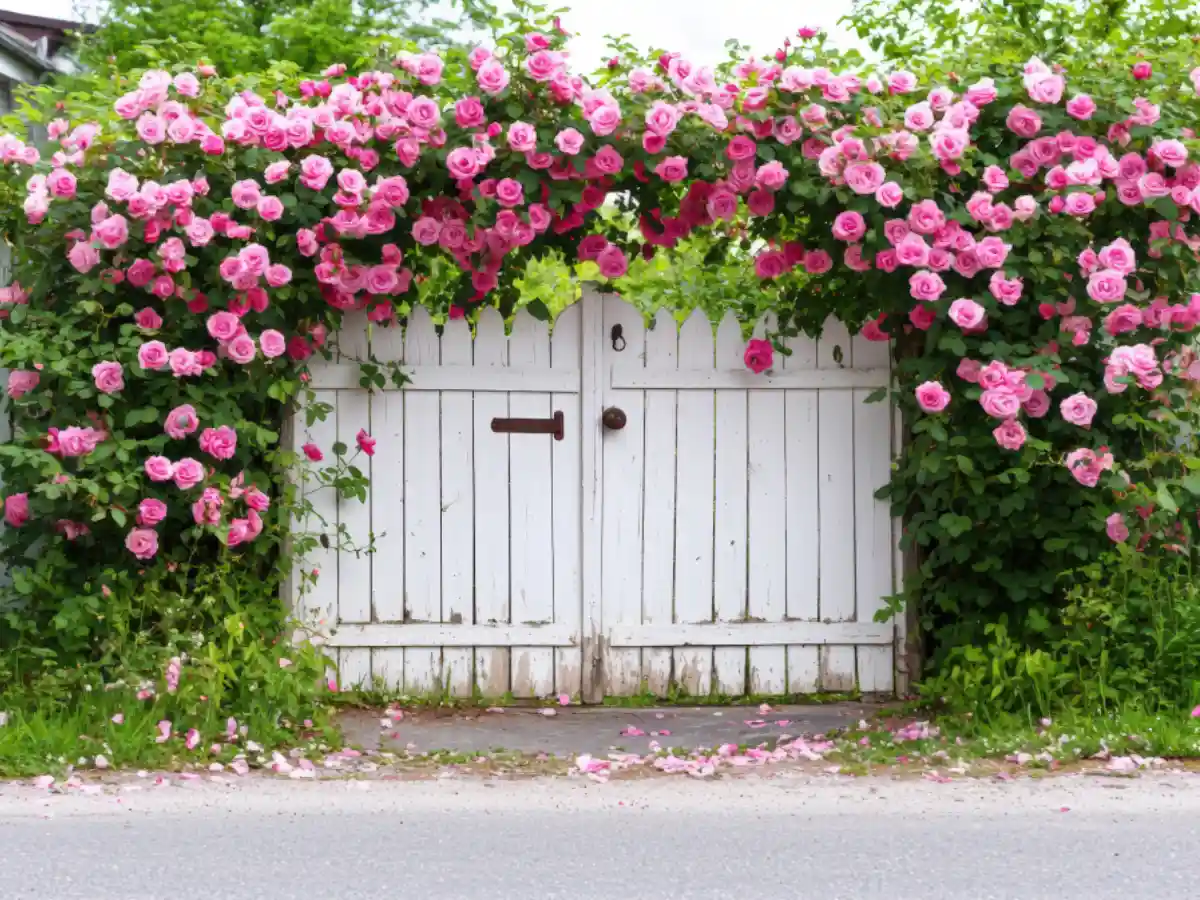 rose rampicanti sul cancello
