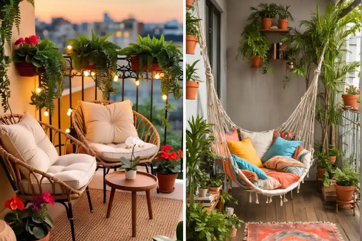 balcone piccolo arredato