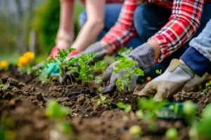 donne si prendono cura dell'orto in primavera