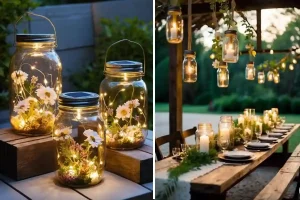 barattoli di vetro riciclati per creare lampade da esterno
