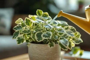 una pianta da interno viene annaffiata